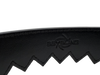Close-up of the black leather Ripcord Belt with an embossed BeyBling logo above the serrated zigzag edge