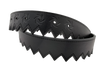Coiled black leather Ripcord Belt showing the serrated zigzag edge and embossed swirl pattern