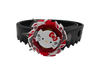 Ripcord Belt buckle holding a red and white Hello Kitty Beyblade on a black leather belt